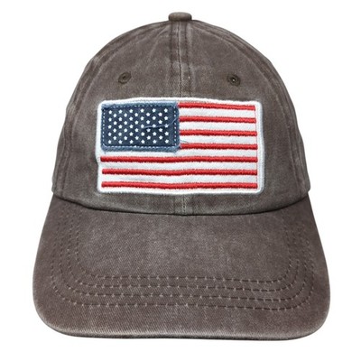 USA Flag America Slideback Hat Brown One Size Adjustable Vent Holes