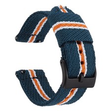 Nylon Watch Band 22mm Fast Release Wristwatch Strap Black Buckle, Blue Orange