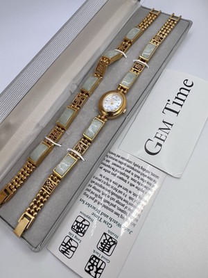 Vintage New In Box Gem Time Gold Tone Watch Gemstone With  display picture 1