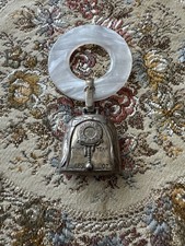 vintage Sterling Silver Birth Record Bell rattle MOP ring