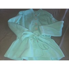 Vintage Leslie Fay Mint Green Belted Peplum Jacket Button Up Textured Knit Coat