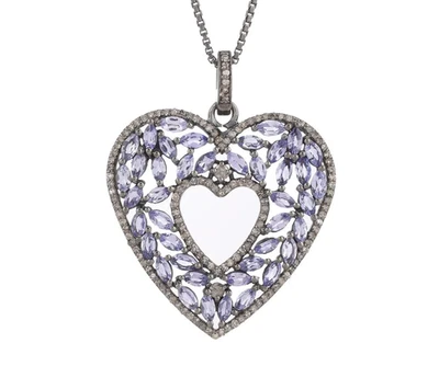 Colgante Corazón con Diamante Tanzanita Plata 925 Pulida Oxidada - Imagen 1 de 4