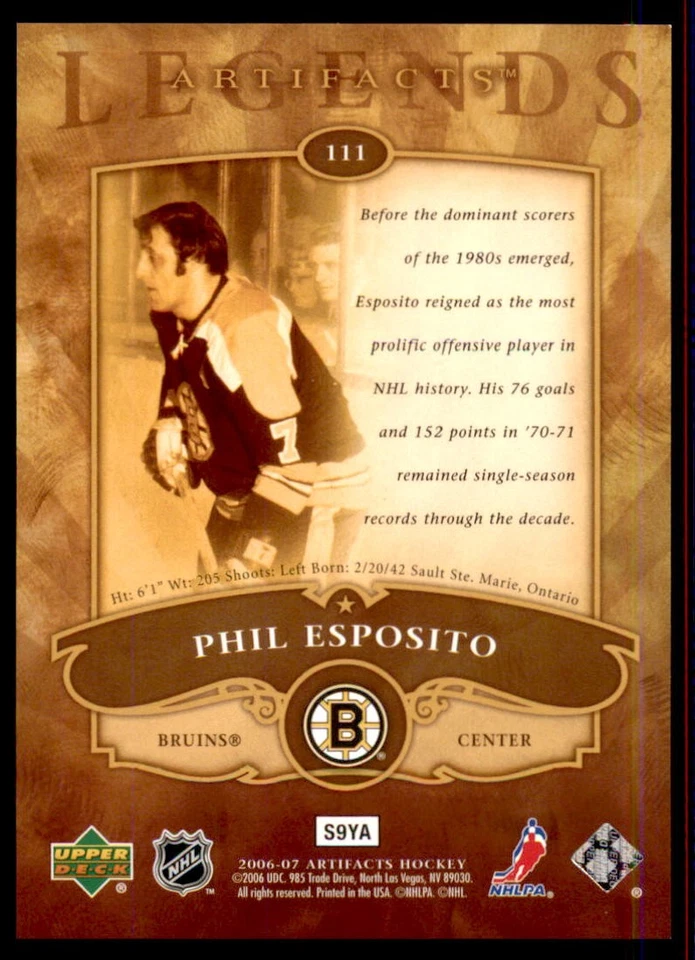 2006-07 Upper Deck Artifacts #111 Phil Esposito #/999 - Image 2 of 2