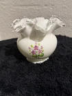 Fenton Glass 4" Vase Bowl Violets in The Snow 1970s Vintage Signed by S. Walsh