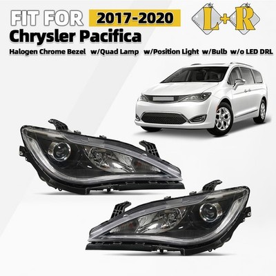 For 2017-2020 Chrysler Pacifica Halogen Headlight Chrome Bezel Left+Right Pair