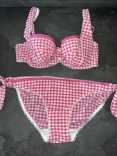 Ladies Pink  White Check Floozie Frost French Bikini Size 12 Bottoms 32C Top