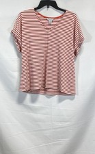 Tommy Bahama Women's T-Shirt Red White Striped Metallic Tencel Scoop Neck Sz M