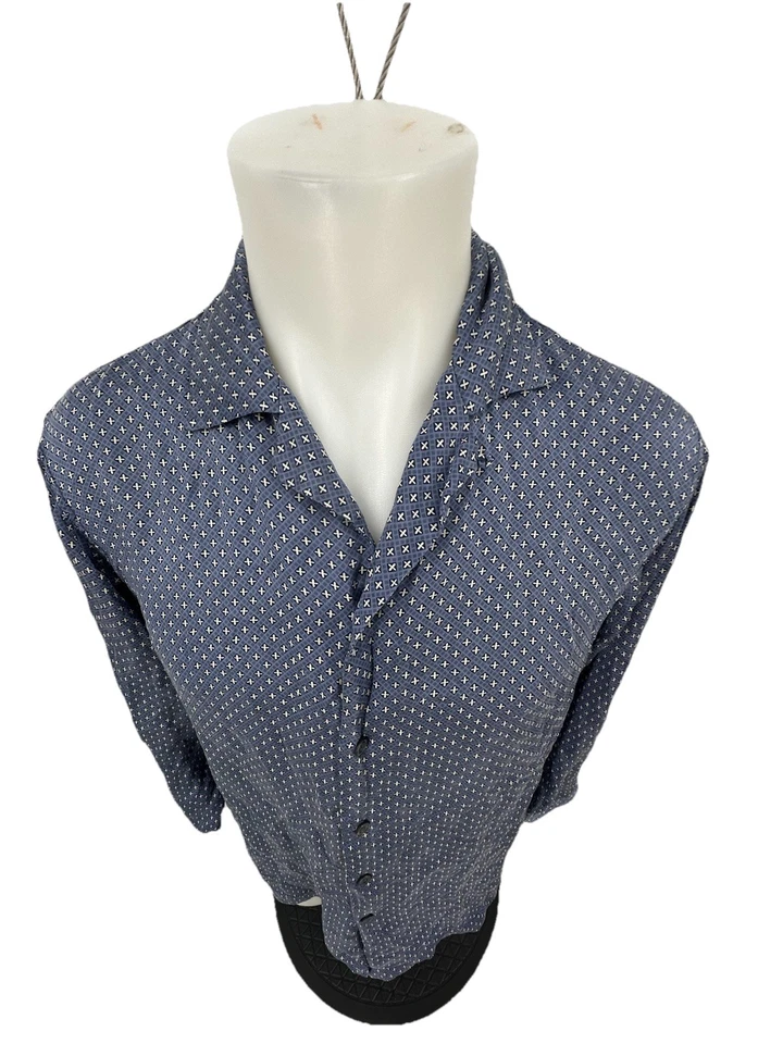 Alfani Small Men Button Up Long Sleeve Silk Shirt Light Blue Geometric 7-2k - Image 2 of 4