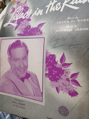 1939 LILACS IN THE RAIN Vtg Sheet Mus-Peter De Rose/Mitchell Parish-Hal Kemp Cov