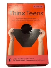 Thinx Teens Cotton Bikini Leakproof Period Underwear Women 9/10 Black All Day