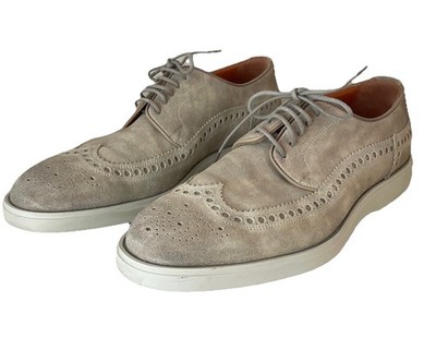 Santoni Beige Wingtip Brogues Derby Suede Men s Easy Shoes Made Italy Sz 9 USA