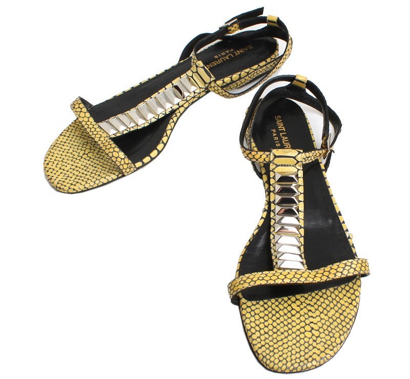 Saint Laurent Sandali con penna di lucertola gialla 270 26810654