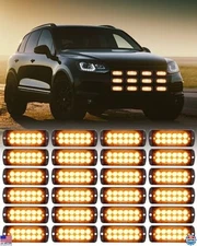 14 Pcs Amber 12 LED Strobe Lights Emergency Hazard Beacons for Tow Trucks 12-24V