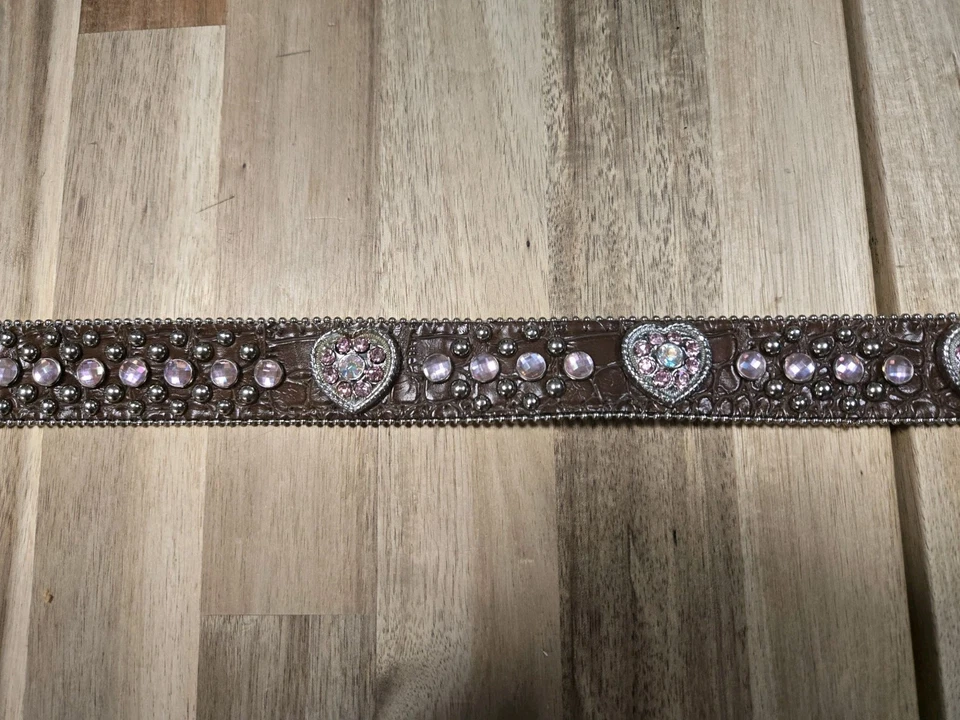 Cinturón de cuero Nocona rosa corazón estrás niñas estampado cocodrilo occidental Foto 3 de 4