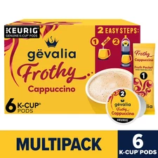 Gevalia Frothy 2-Step Cappuccino Espresso K-Cup Coffee Pods Froth Packets 6 Ct