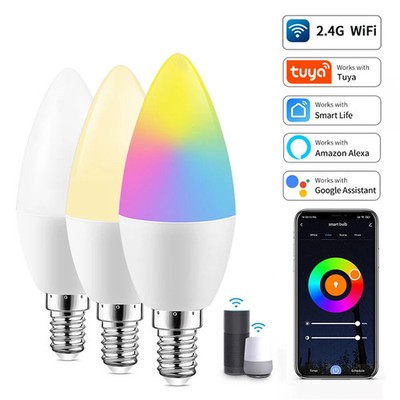 Tuya Smart WiFi LED Bulb E14 Candel Light 5W 7W 9W 220V Dimmable RGB Lamp APP