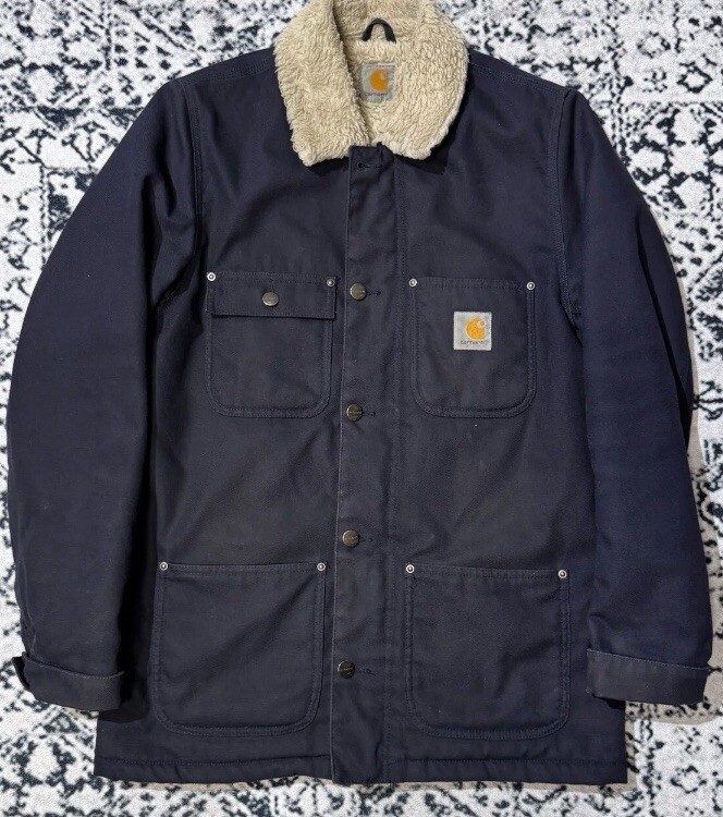 Vintage Carhartt Unisex Navy Cotton Sherpa Jacket Size S Michigan Coat Y2K 9921