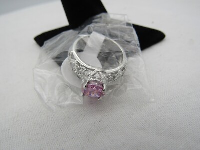 Unbranded Silver Tone With Pink Stone And Clear Stones Ring Size 6