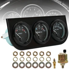 2" 52mm Car Triple Gauge Set Water Temp Oil Pressure Voltmeter Gauge Kit 3-in-1