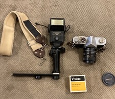Konica Autoreflex Camera & Vivitar SB-4 Power + 3 Lenses + 1 Strap - Untested!!!