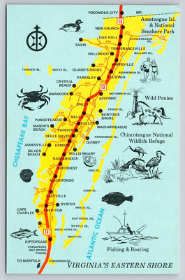 Postcard Virginia's Eastern Shore Map