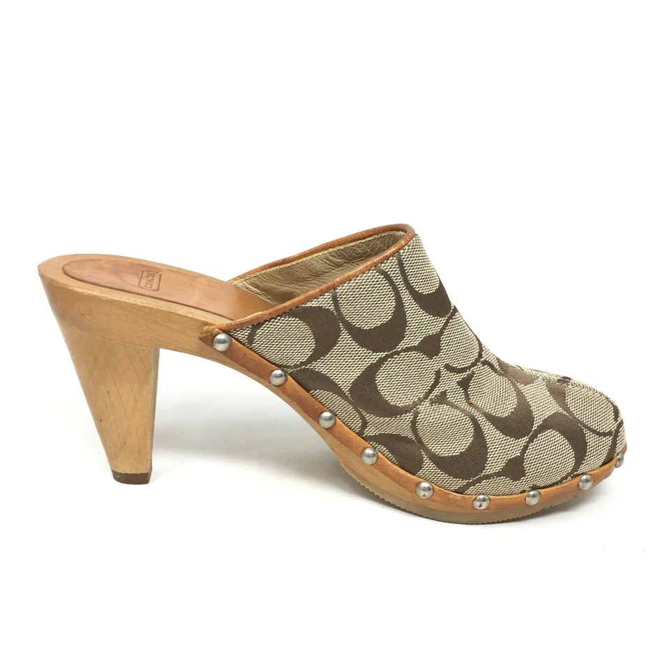 Women's Coach Felicity Italy Mules Clogs Shoes Size 5 Brown Classic Studded - Image 4 of 4