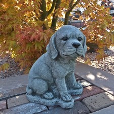 Steinfigur Beagle Welpe Tierfigur Dekoration Steinguss Gartenfigur Frostsicher