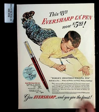 1947 Eversharp Pen Boy Writing Ca-Pen Gold Clip Smooth Vintage Print Ad 29051