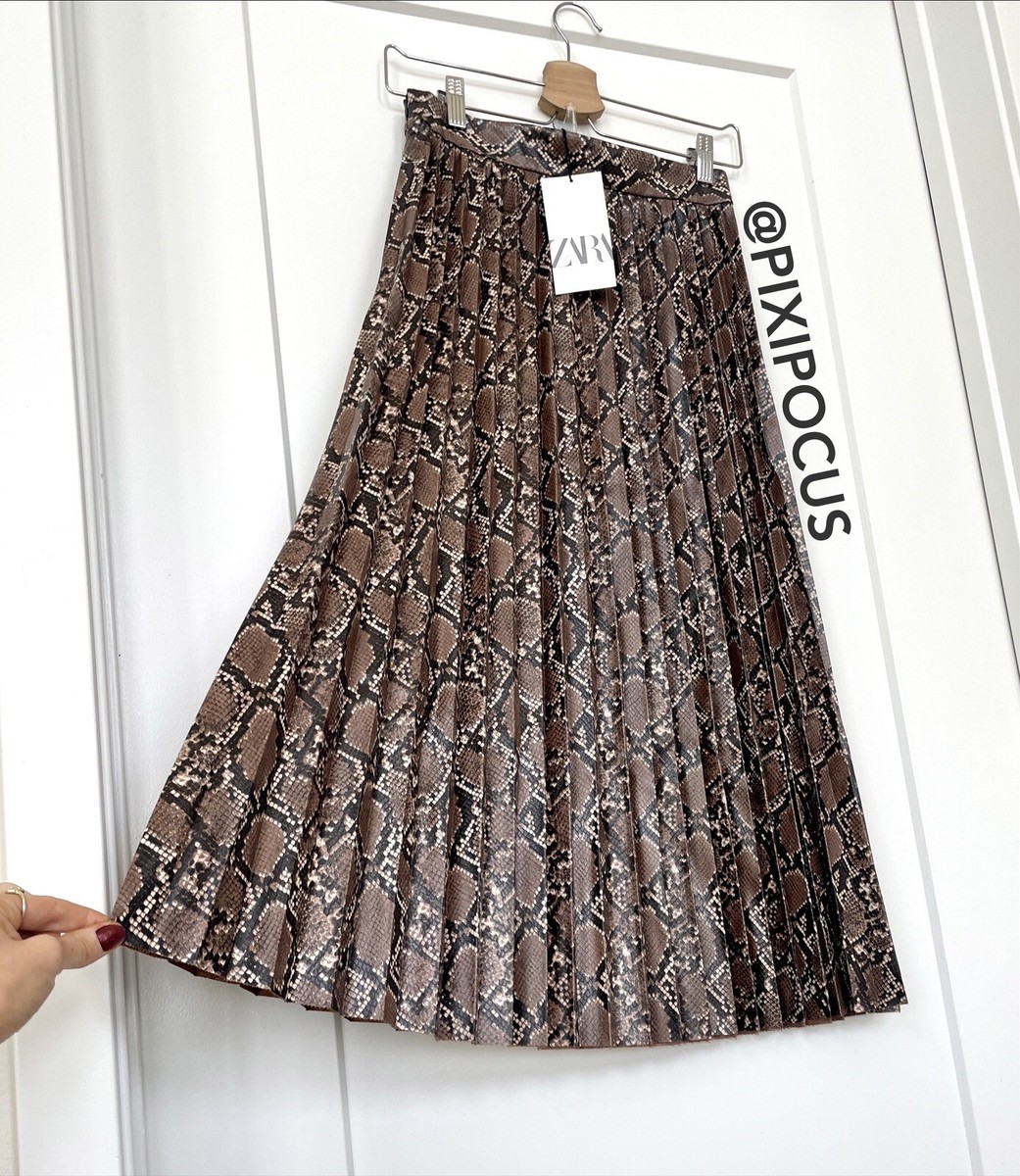 ZARA NEW PLEATED FAUX LEATHER MIDI SKIRT EMBOSSED SNAKE SKIN