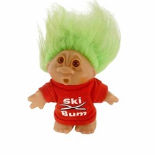 DAM Troll 5" Doll Ski Bum Green Hair Brown Eyes Vintage 1986 Mouth Open