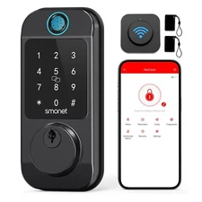 Smart Locks WiFi Deadbolt: SMONET Fingerprint Front Door Lock Keyless Entry w...