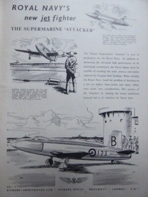 2/1949 PUB VICKERS ARMSTRONGS SUPERMARINE ATTACKER ROYAL NAVY HMS ORIGINAL AD