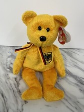 Ty Beanie Babies 2001 Bear Rare German Bear Brinz Gold Teddy Plush Toy 