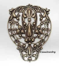 #4108 LARGE ANTIQUED GOLD OPEN FILIGREE SHIELD COMPONENT- 1 Pc Lot