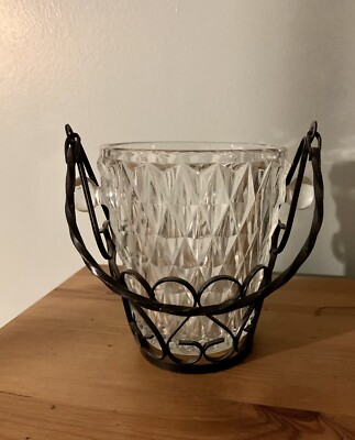 seau bac a glacons verre vintage 80 pince inox