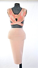 House Of CB Co Ord Set Cut Out Top Midi Skirt Outfit Zip Blush Pink Sexy Size XS