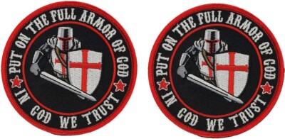 PUT ON FULL ARMOR OF GOD IN GOD WE TRUST PATCH | 2PC IRON ON OR SEW  3.5''x3.5''