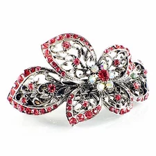 Vintage FLOWER BARRETTE Rhinestone Crystal Hair Clip Hairpin Elegant PINK 5_3