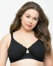 Curvy Couture 1291 COTTON LUXE UNLINED UNDERWIRE US Sz 42C BLACK