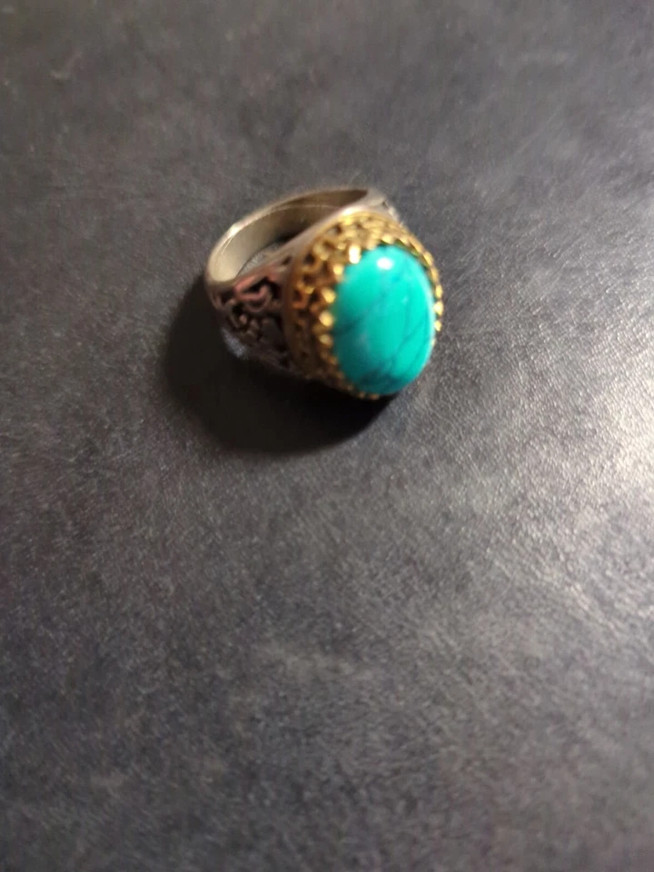 Anillo de Moissanita Ovular Howlita Turquesa Anillo de Acero Inoxidable - Talla 8-10 Foto 2 de 4