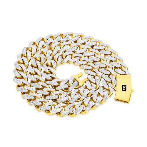 10k Yellow Gold 13mm Monaco Miami Cuban Link Diamond Cut Pave Chain Necklace 22" - Picture 4 of 8