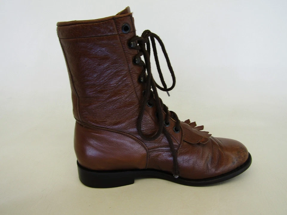 Ben Miller Womens Size 7 B Brown Leather Laces Kilt Cowboy Western Boots - Image 4 of 4