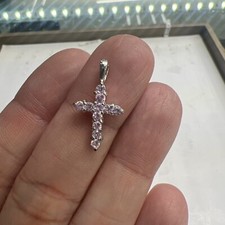 Sterling Silver Classic Baby Small Cross Pendant 925 Silver Pink Charm