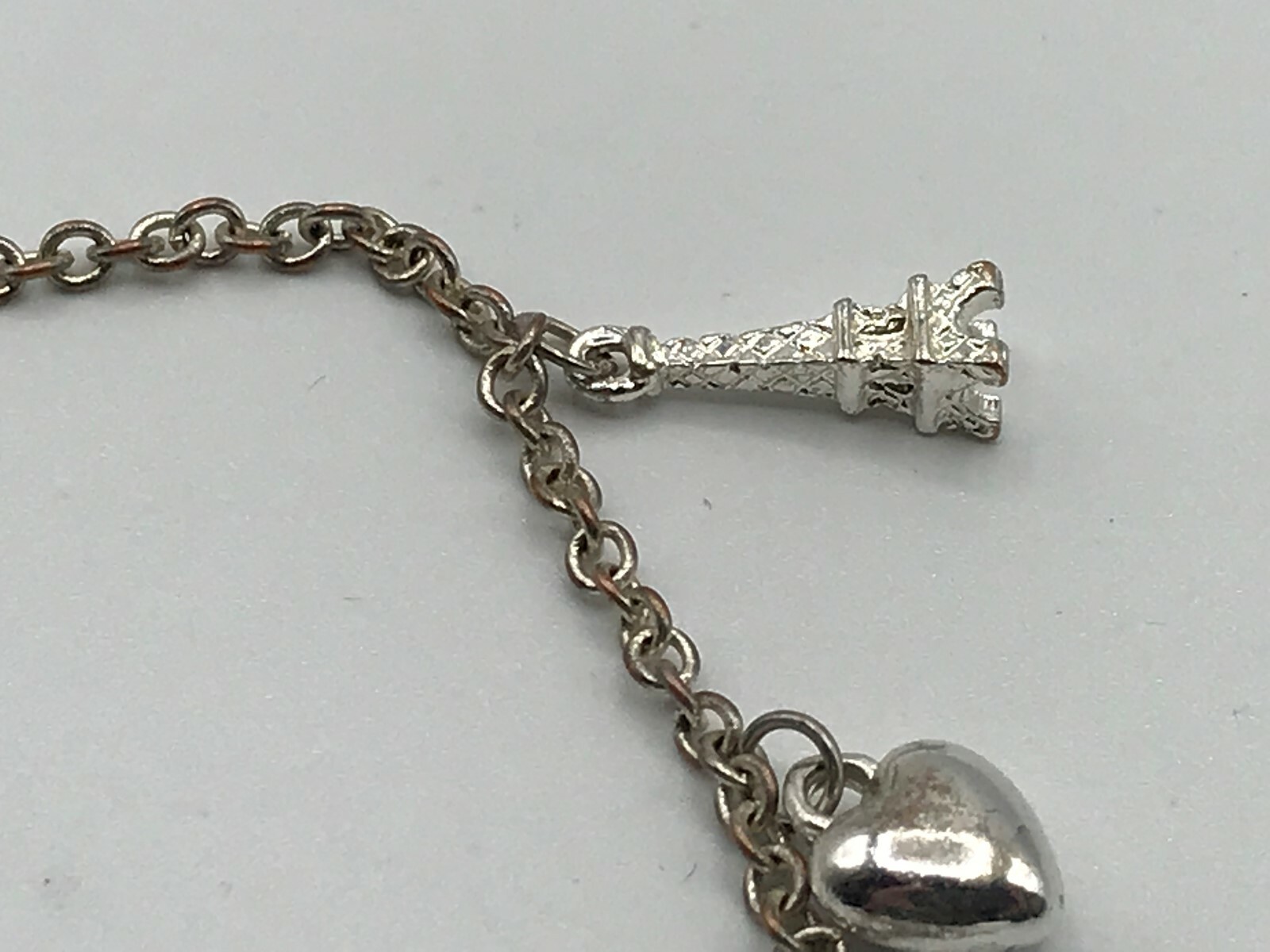 Claire's Charm Bracelet Eiffel Tower Heart Blue Flower 7" Long J1