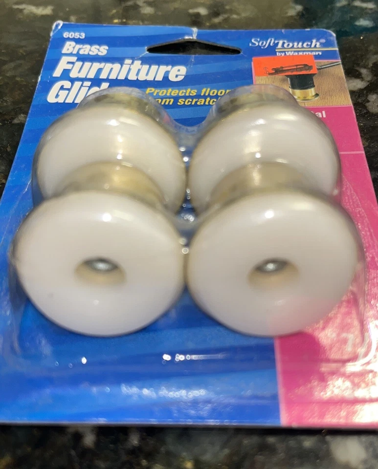"Paquete de 4 deslizadores de muebles de latón Waxman para patas de muebles tubulares de metal de 7/8""" Foto 2 de 4