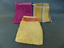 Lot de 3 anciens gants de toilette de bain en coton vintage