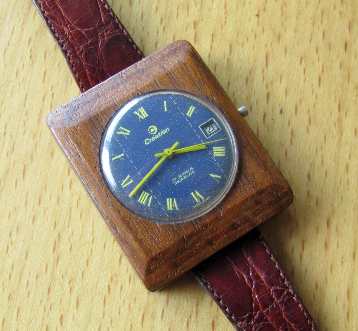 CRÉATION 17 JEWELS INCABLOC Holzuhr, Armbanduhr, Uhr