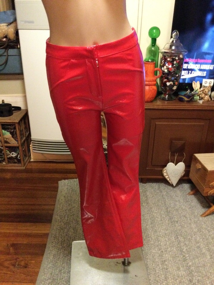 WILD HONEY Bright red PU vinyl flared pants Skin Tight size S