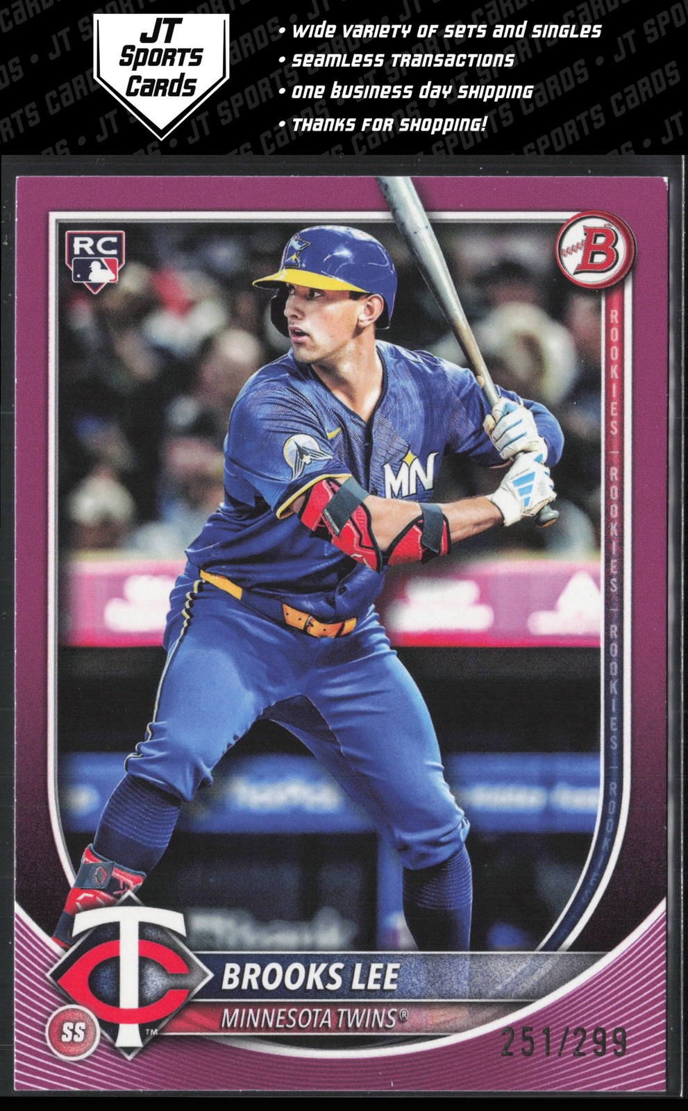 2025 Bowman Brooks Lee 72 RC Fuchsia Paper /299 | Minnesota Twins
