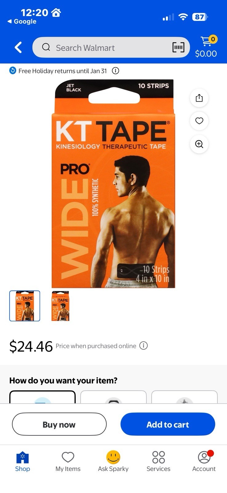 KT Tape Pro Wide Strips 10 Precut 10 Inch Black Support for Muscles and Joints
